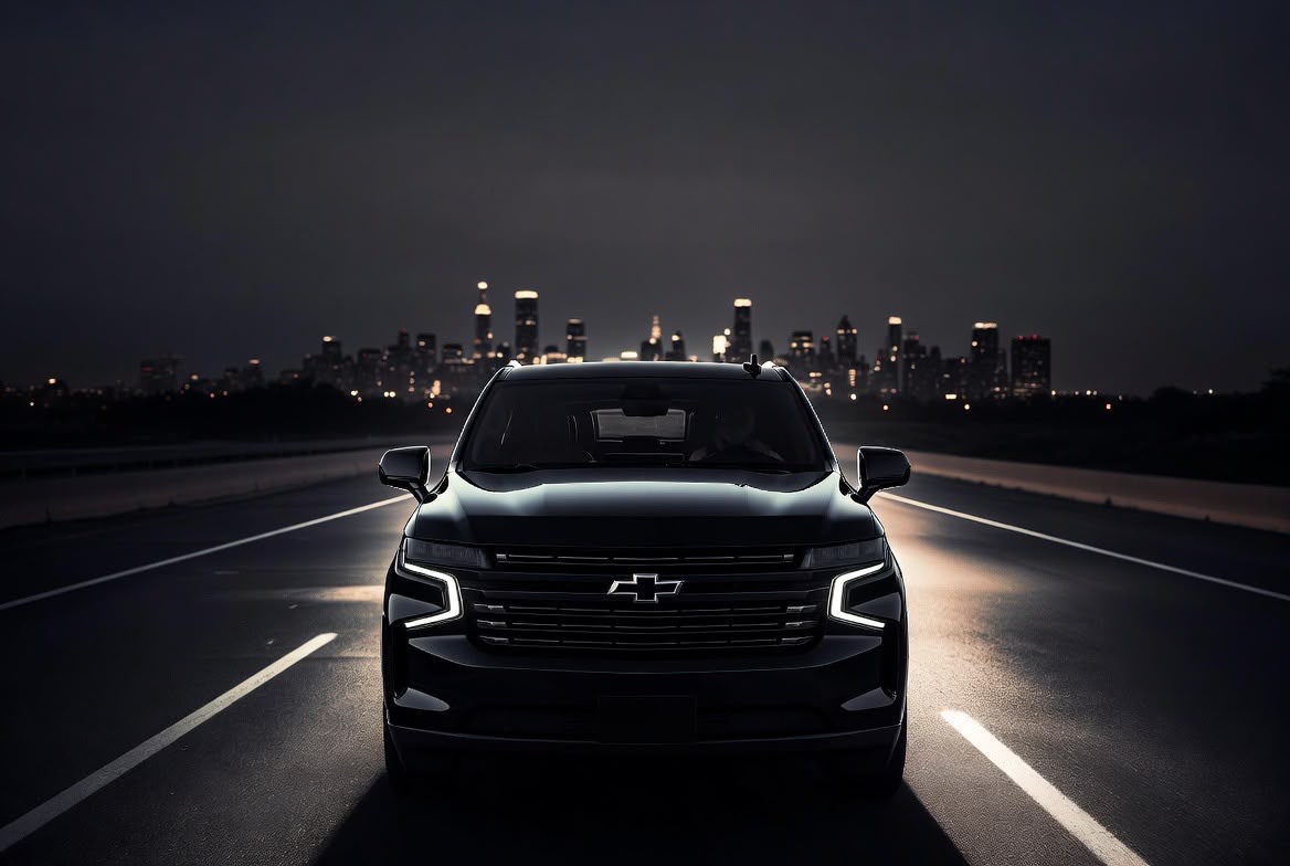 Luxury black SUV night road New Jersey event transportation